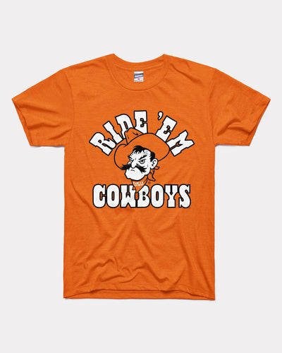Orange Ride 'Em OSU Oklahoma State Cowboys Mascot Arch Vintage T-Shirt
