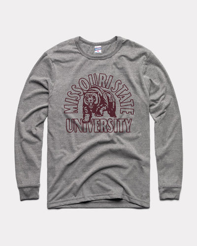 Grey Missouri State University Bears Mascot Arch Vintage Long Sleeve T-Shirt