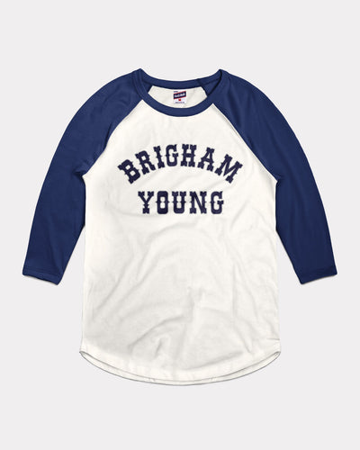 White & Navy Brigham Young Cougars Vintage Raglan