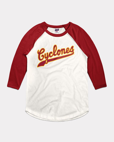 White & Cardinal Iowa State Cyclones Script Vintage Raglan T-Shirt
