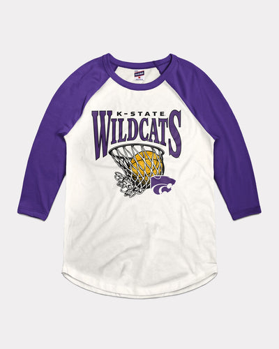 White & Purple K-State Wildcats Nothing But Net Vintage Raglan T-Shirt