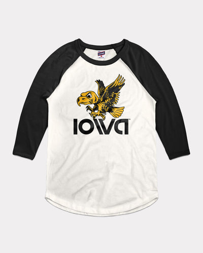 White & Black Iowa Hawkeyes Flying Herky Vintage Raglan T-Shirt