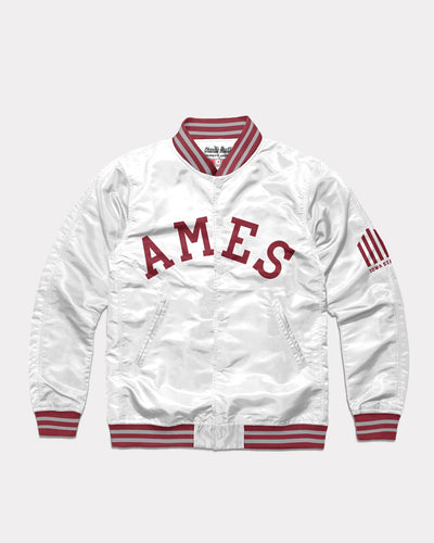 White AMES Arch Iowa State Vintage Varsity Jacket Front