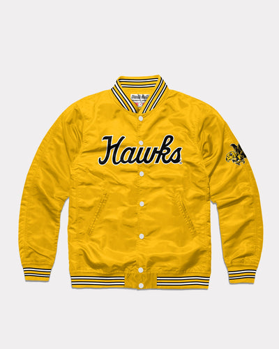 Yellow Iowa Hawkeyes Hawks Script Vintage Varsity Jacket