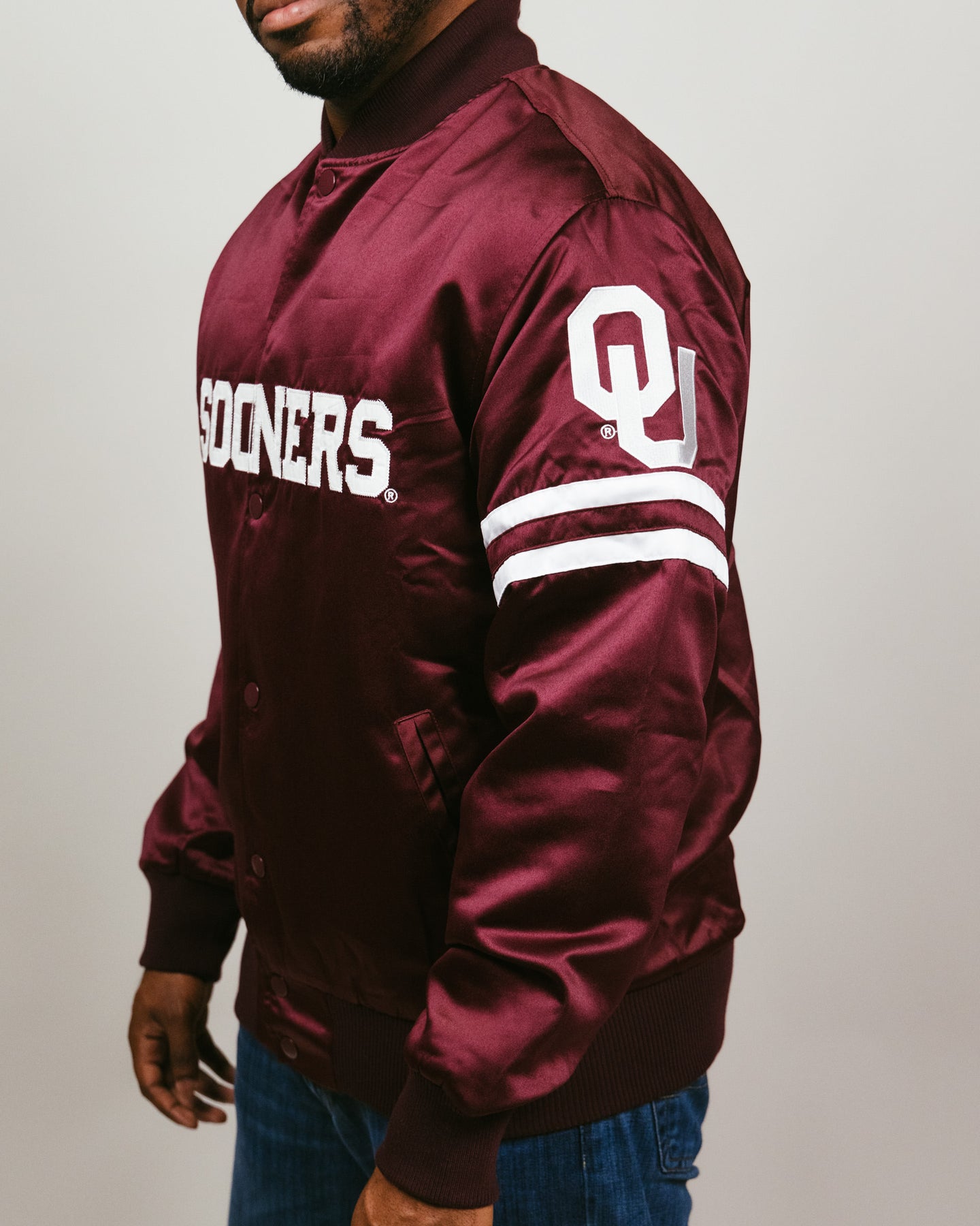 Oklahoma Sooners Crimson Bomber Jacket | CHARLIE HUSTLE