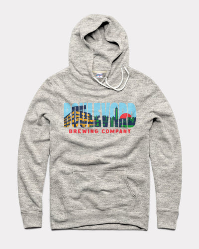 Athletic Grey Boulevard Brewing Skyline Vintage Hoodie Sweatshirt