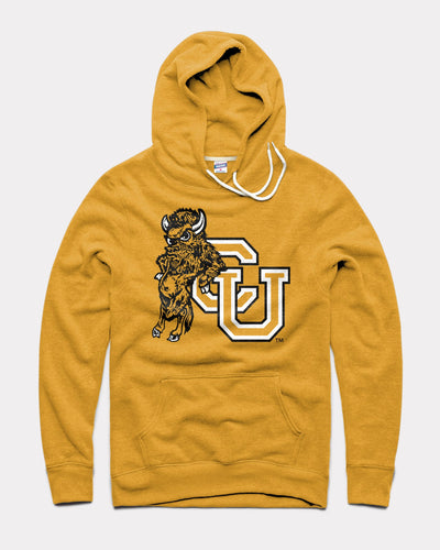 Gold Colorado Buffaloes Leaning Buffalo Vintage Hoodie Sweatshirt
