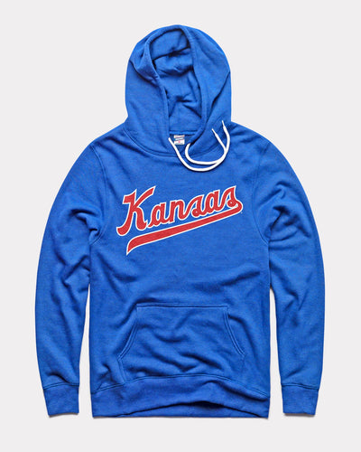 Royal Blue Kansas Jayhawks Script Vintage Hoodie Sweatshirt