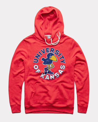 Red Kansas Jayhawks Circle Mascot Vintage Hoodie Sweatshirt
