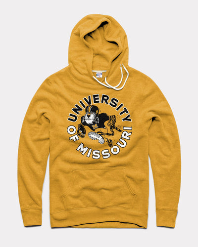 Gold University of Missouri Tigers Circle Mascot Vintage Hoodie Sweatshirt