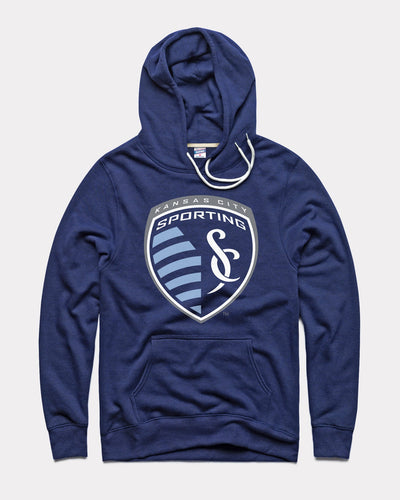 Navy Sporting Kansas City Logo Shield Vintage Hoodie Sweatshirt