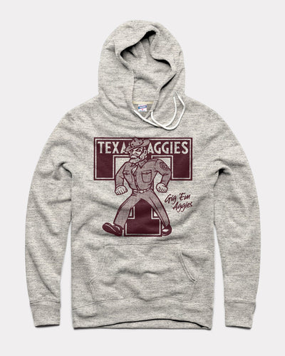 Athletic Grey Texas A&M Aggies Monogram T Vintage Hoodie Sweatshirt