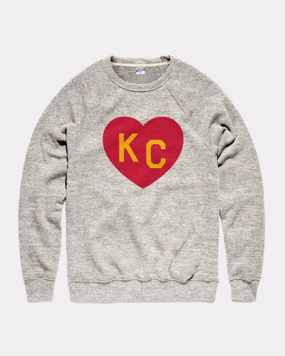 Athletic Grey & Red Arrowhead KC Heart Vintage Crewneck Sweatshirt