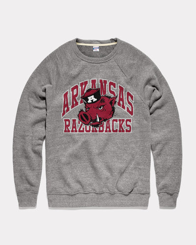 Grey Arkansas Razorback Mascot Arch Vintage Crewneck Sweatshirt