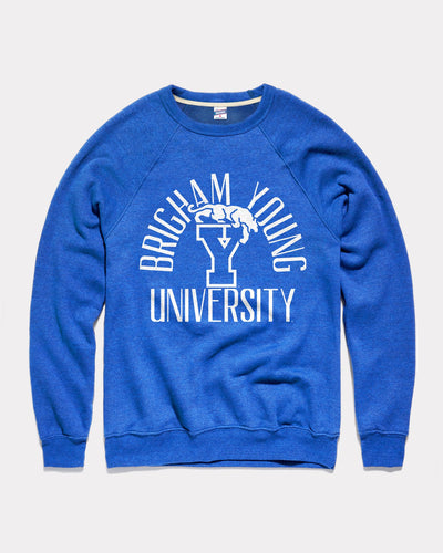 Royal Blue Brigham Young University Cougars Monogram Arch Vintage Crewneck Sweatshirt