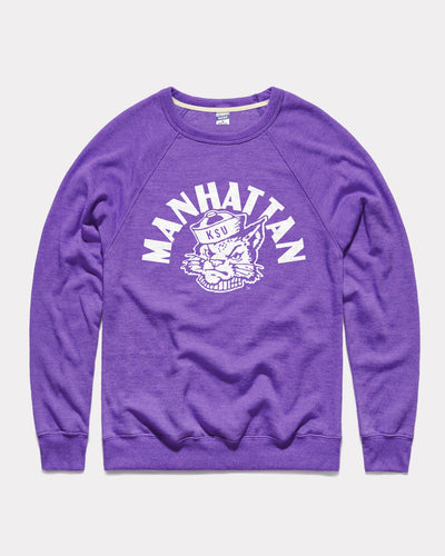 Purple Kansas State Manhattan Arch Vintage Mascot Crewneck Sweatshirt