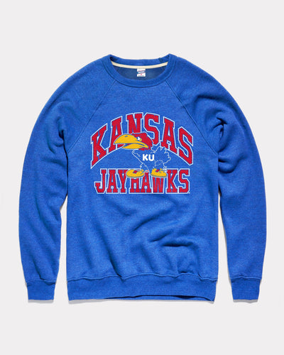 Royal Blue Kansas Jayhawks Mascot Arch Vintage Crewneck Sweatshirt