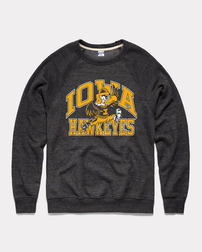 Black Iowa Hawkeyes Mascot Arch Vintage Crewneck Sweatshirt