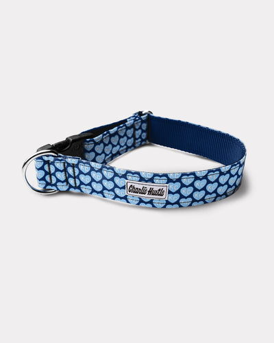 Charlie Hustle KC Heart Navy & Light Blue Dog Collar