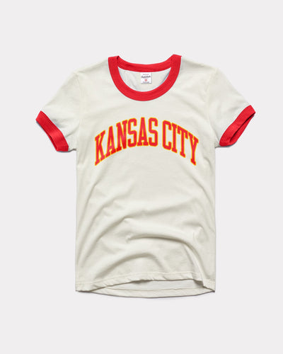 Women's Kansas City Arch Vintage White & Red Ringer T-Shirt
