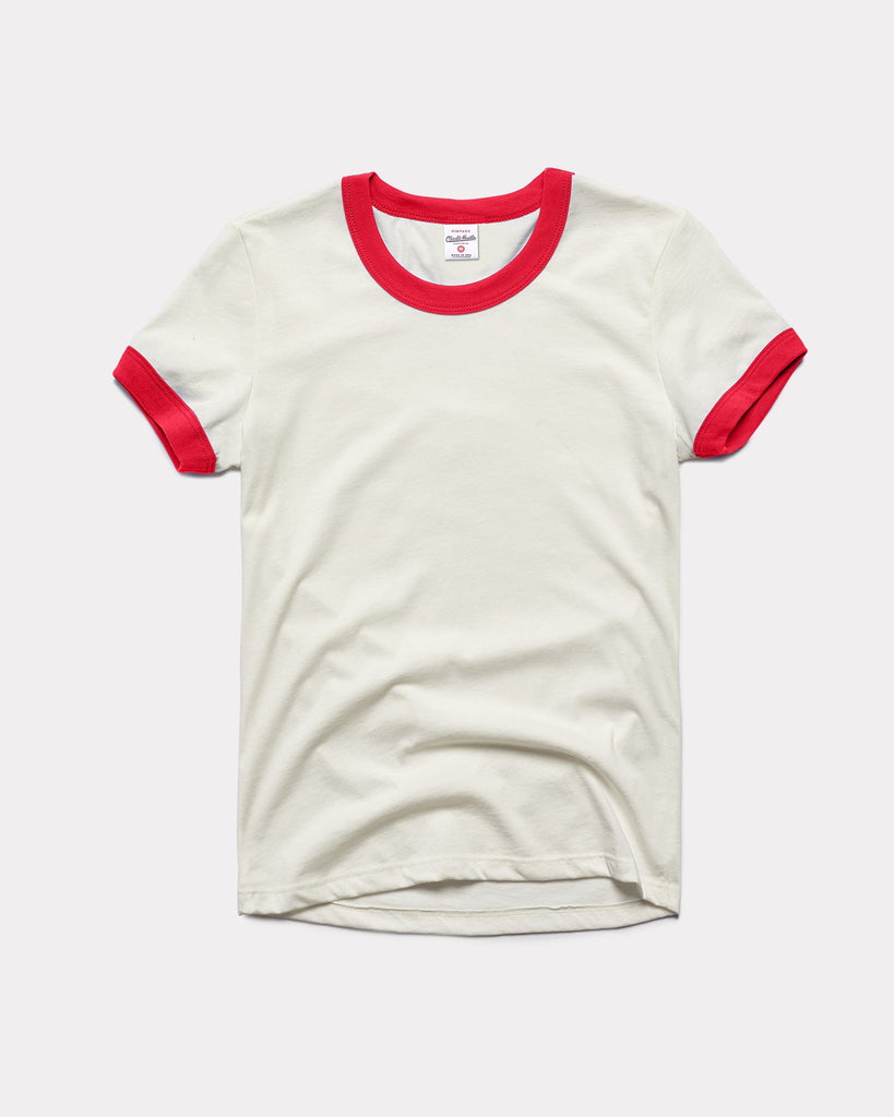 Women’s White & Red Vintage Ringer T-Shirt | CHARLIE HUSTLE