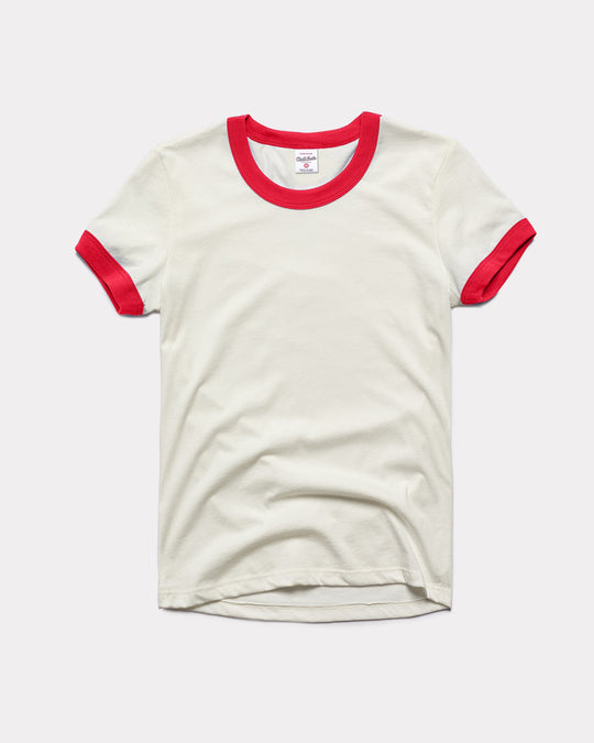 Women's White & Red Ringer T-Shirt