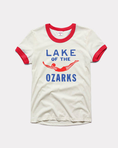 White & Red Lake of the Ozarks Vintage Women's Ringer T-Shirt