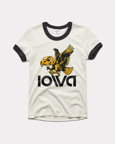 Women's Retro Iowa Hawkeyes Vintage White & Black Ringer T-Shirt