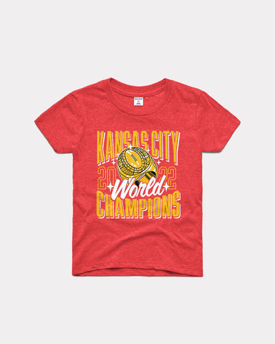 Kids Red Kansas City World Champions Ring 2022 Vintage Youth T-Shirt