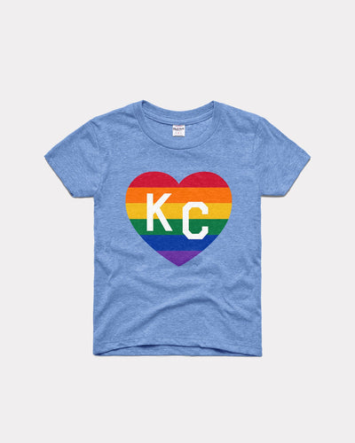 Kids Light Blue Pride Rainbow KC Heart Vintage Youth T-Shirt