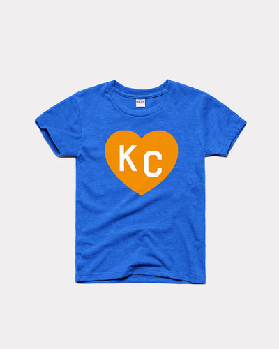 Royal Blue & Gold Kids Crown Town KC Heart Vintage Youth T-Shirt