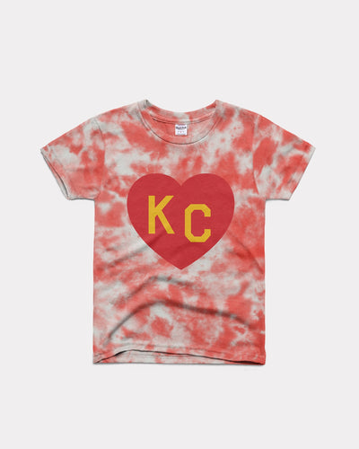 Kids Red & Gold KC Heart Red Tie-Dye Vintage Youth T-Shirt