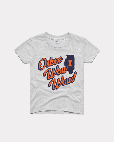 Kids Ash Grey  Illinois Oskee Wow Wow! Vintage Youth T-Shirt