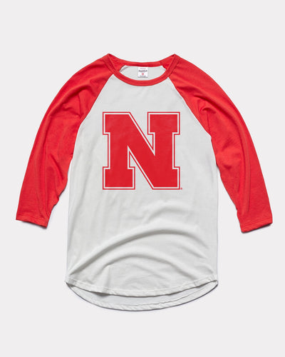 White & Red Nebraska Cornhuskers Monogram Vintage Raglan T-Shirt