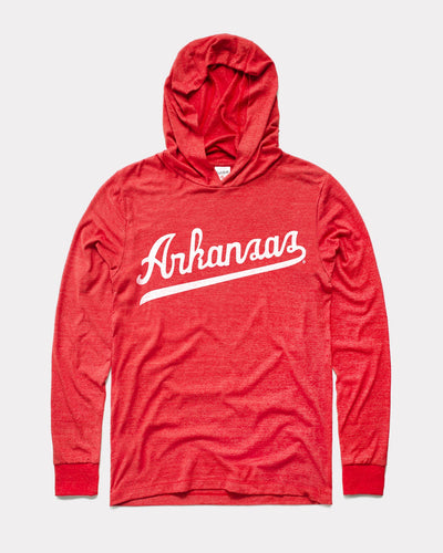 Red & White Arkansas Razorbacks Script Vintage Lightweight Hoodie Sweatshirt