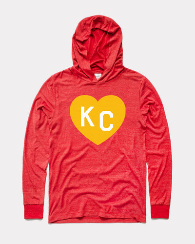 Heather Red KC Heart Vintage Lightweight Hoodie Sweatshirt
