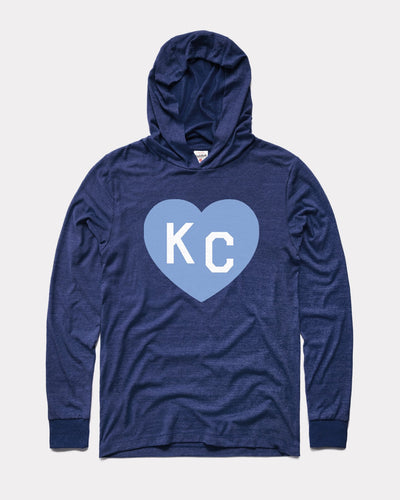 Navy & Light Blue KC Heart Vintage Lightweight Hoodie Sweatshirt