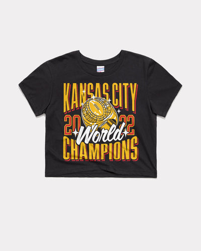 Women's Kansas City World Champions Ring 2022 Black Vintage Crop Top