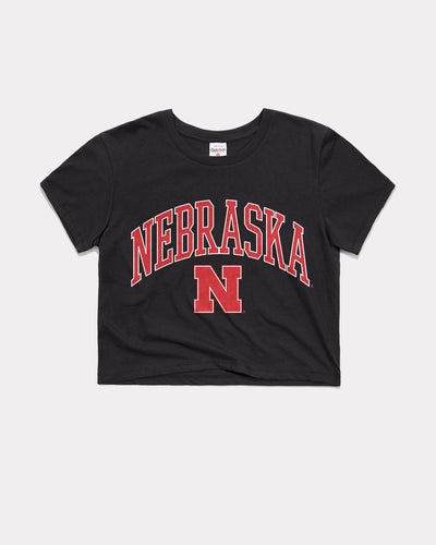 Women's University of Nebraska Cornhuskers Varsity Arch Black Vintage Crop Top