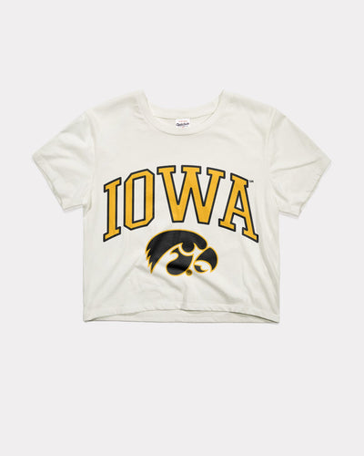 Women's University of Iowa Hawkeyes Varsity Arch Vintage White Crop Top
