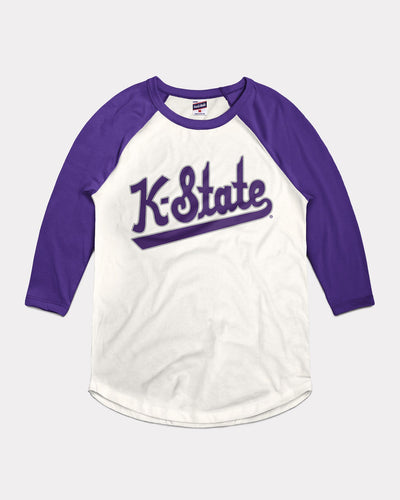Kansas State Wildcats Baseball Script White & Purple Vintage Raglan
