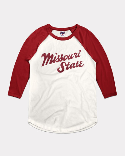 Missouri State Bears Baseball Script White & Cardinal Vintage Raglan