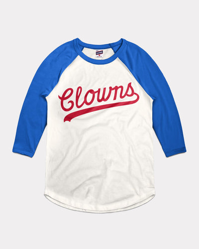 White & Royal Indianapolis Clowns Baseball Vintage Raglan T-Shirt