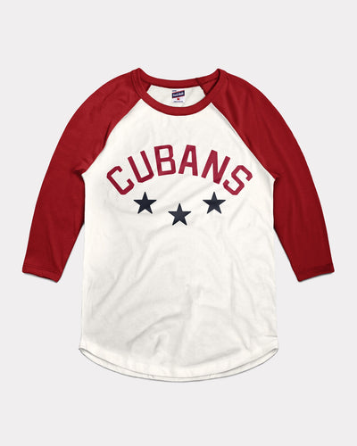 White & Cardinal New York Cubans Arch Baseball Vintage Raglan T-Shirt
