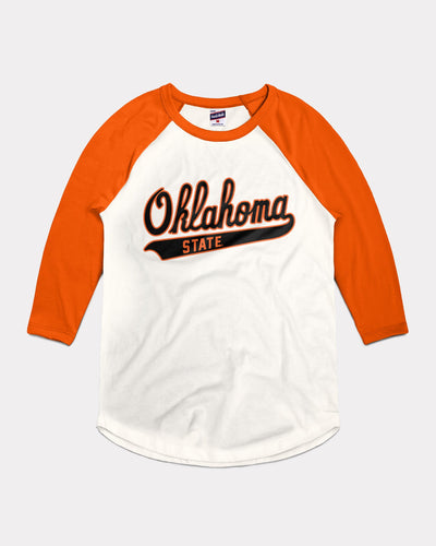 Oklahoma State Cowboys Baseball Script White & Orange Vintage Raglan