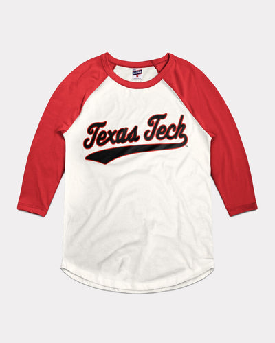 Texas Tech Red Raiders Baseball Script White & Red Vintage Raglan T-Shirt