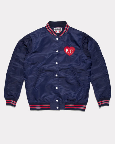Navy  & Red Kansas City Heart Vintage Varsity Jacket Front