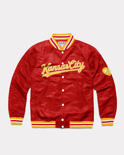 Red and Gold Kansas City Script Vintage Varsity Jacket Front