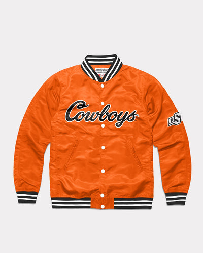 Orange OSU Oklahoma State Cowboys Script Vintage Varsity Jacket Front