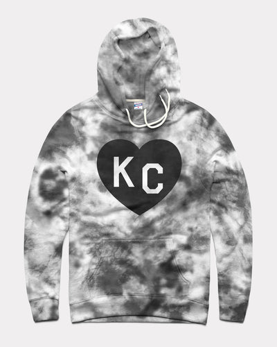 Black and White Tie Dye KC Heart Vintage Hoodie Sweatshirt